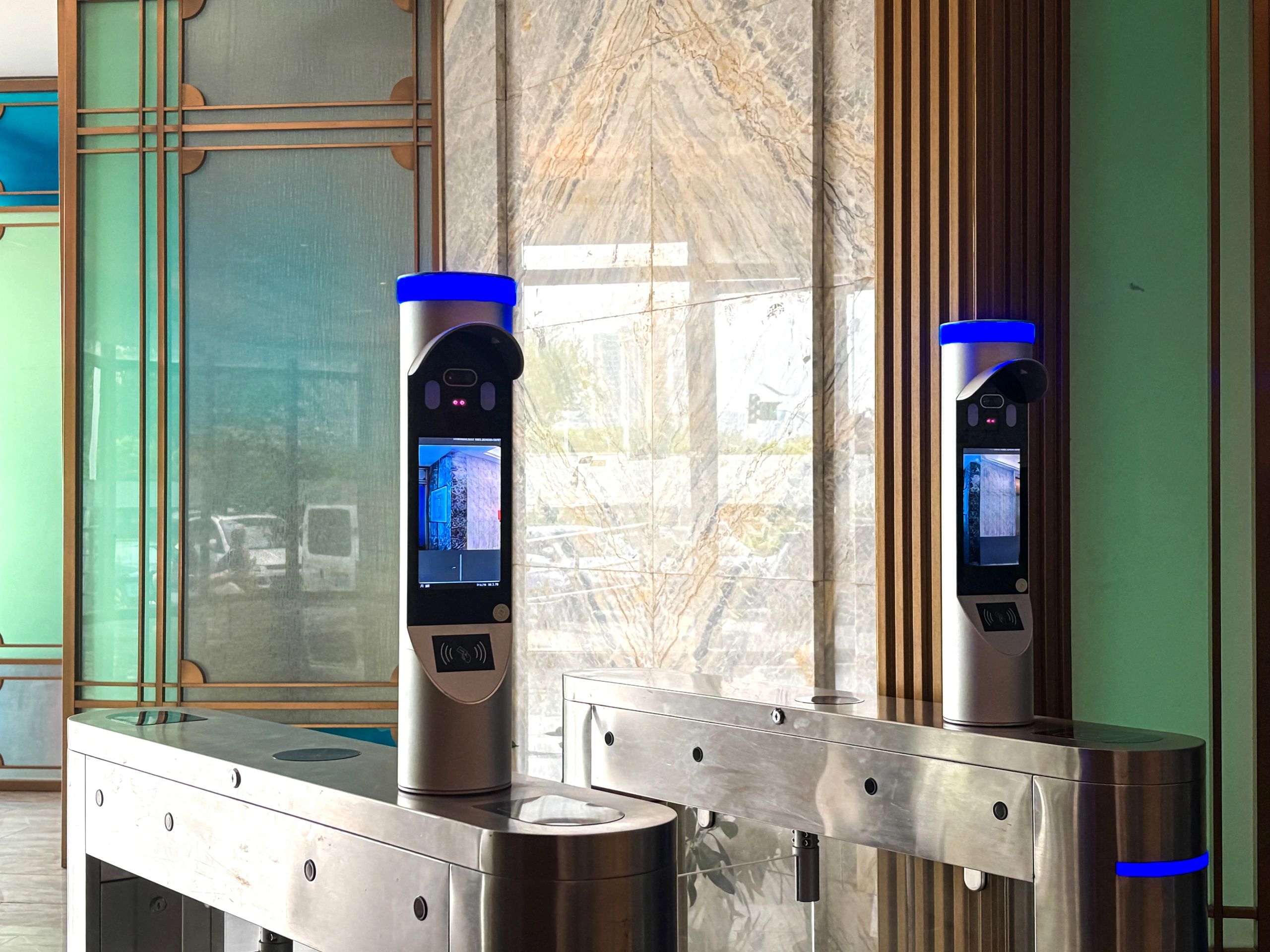 Facial recognition equipment at office building entrance